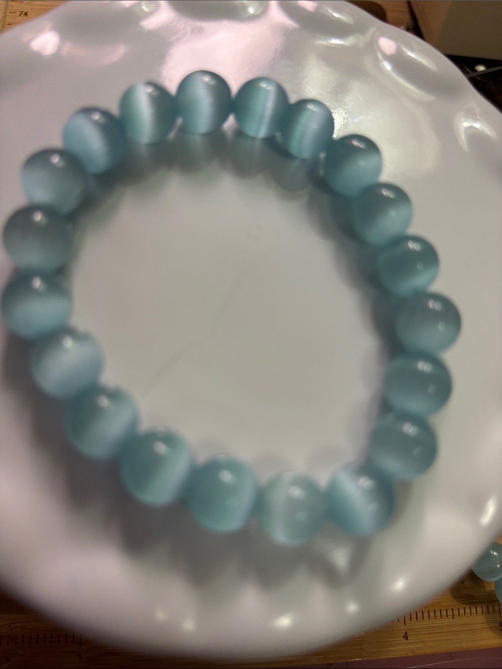 Cat's Eye 10mm Beaded Stretch Bracelet - Aqua Blue